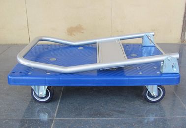 300kg beweegbaar plastic platformkarretje met blauwe plastic raad, Blauw/grijs
